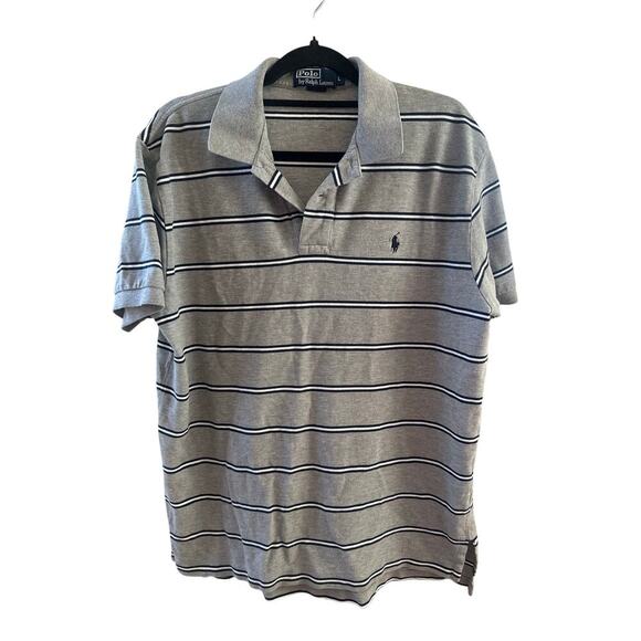 Polo Ralph Lauren Gray Striped Short Sleeve Polo Shirt Classic Casual Large - Picture 1 of 3